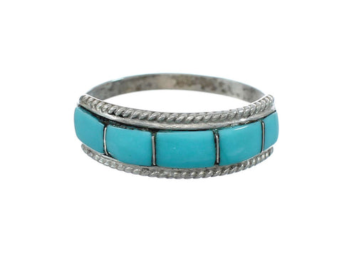 Native American Zuni Sterling Silver Turquoise Ring Size 5-3/4 AX130040
